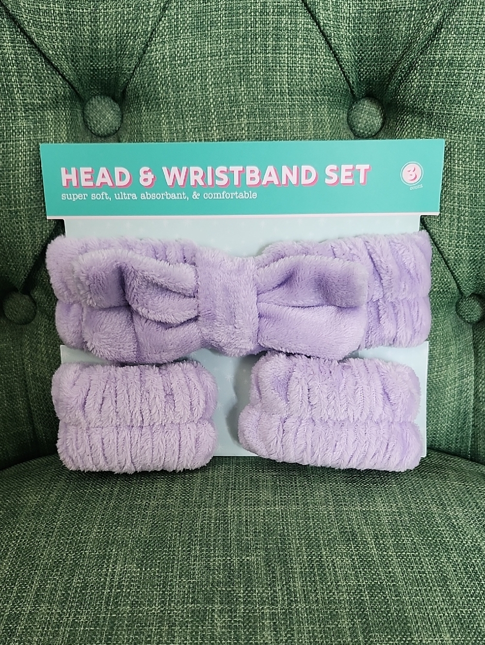 Lavender Plush Head & Wristband Set - Soft Spa Hairband and Wristbands